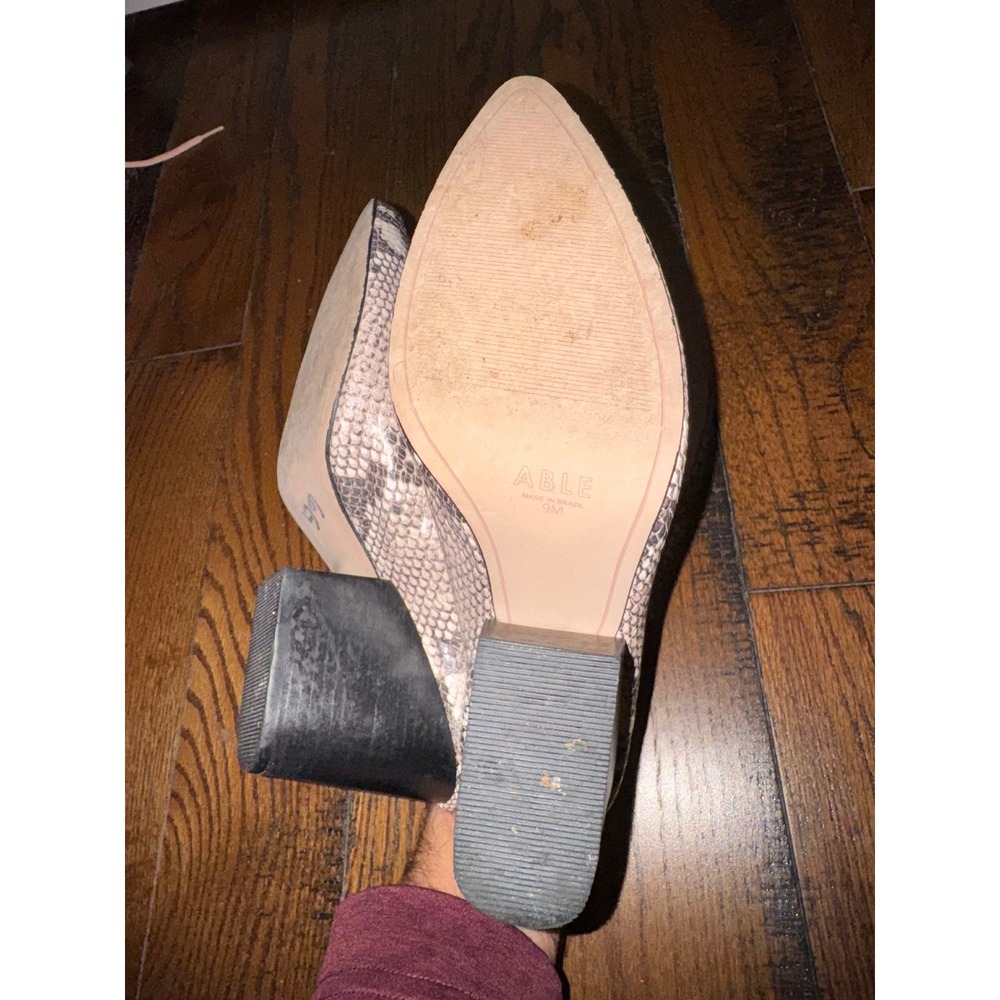 ABLE Snakeskin Print Block Heel Mules Women's Size 9M Leather Upper - Picture 6 of 8